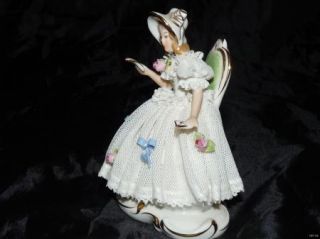 Ackermann Fritze German Volkstedt Porcelain Dresden Lace Figurine Lady 