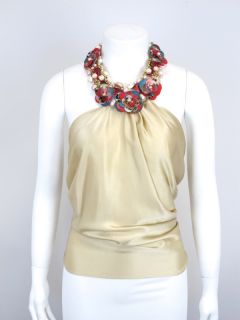 Reem Acra Gold Top Halter w Pearls Chain Sz 8 at Socialite Auctions 37 