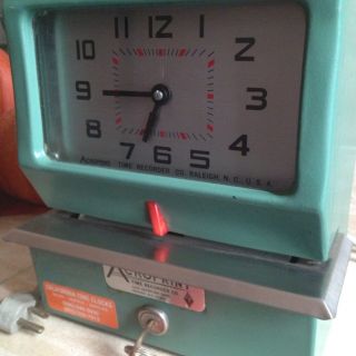 Acroprint Time Punch Clock With Key Working Vintage Green Heavy Duty 