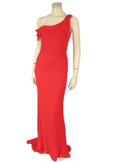 Reem Acra Red Gown 8 One Shoulder Side Ruching Cowl Neckline Full 