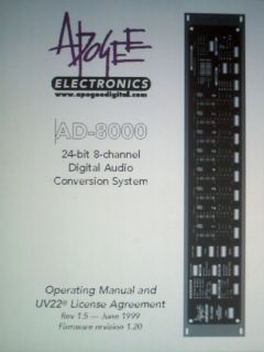 Apogee Ad 8000 24 Bit 8 Channel Digital Dacs Operators Manual Book 