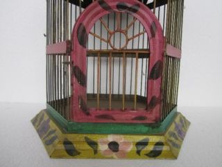    Tall Handmade Handpainted Mexican Bird Cage Folk Art