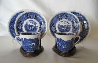 ADAMS ENGLISH SCENIC pattern BLUE AND WHITE CHINA DEMI CUPS/ SAUCERS 