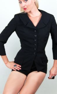 Adele California Vtg 40s Hourglass Tailored Deep Black Blazer Jacket 