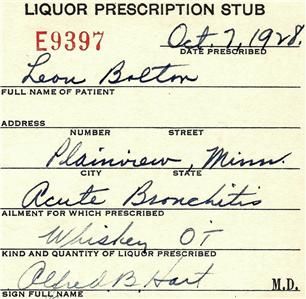 Old 1928 Prohibition Whiskey Doctors Prescription Stub Plainview 