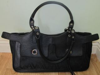 New Adrienne Vittadini Leather Canvas Classic Black Pocketbook Handbag 