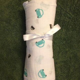 Aden and Anais Blue Brown Cars Muslin Swaddle Blanket Extra Large New 