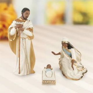   AFRICAN AMERICAN EBONY FIRST BLESSING NATIVITY HOLY FAMILY FIGURINES