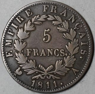 1811 A France Silver 5 Francs Napoleon I Emperor 1st Empire