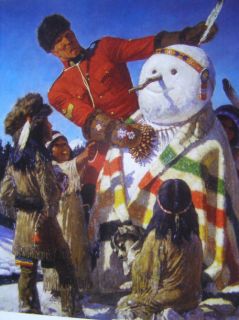 Canadian Mountie 1 Snowman Indian Children RCMP Print