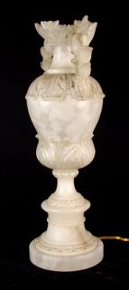 Italian Art Deco Alabaster Urn Lamp Heavily Carved Flowers