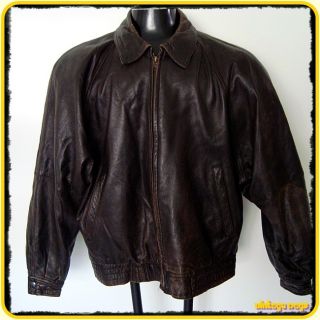 Alan Michaels Vtg Leather Jacket Coat Mens Size L 44 Brown Zippered 