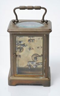 Antique Brass and Beveled Glass Carraige Clock with Alarm English or 