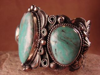  Large Silver & Turquoise Bracelet by Albert Cleveland AC Indian