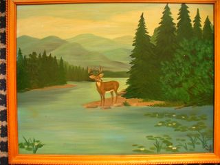   Canadian Naive Painting Lonely Deer M Nagy Alberta BC 1950S
