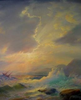 Huge Seascape Shipwreck Stormy Seas DAgostino Painting