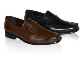 Mens Leather Dress Shoes Slip on Black or Brown Loafers Brand New 