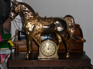 Vintage Ornate Mantel Horse Clock Wind Up with Alarm Just Beautiful 