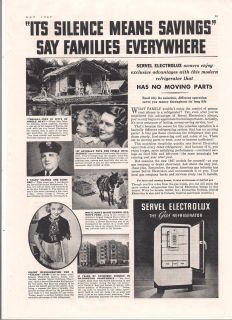 1937 Vintage Servel Electrolux Gas Refrigerator Print Ad