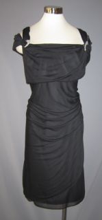 24W Alex Evenings Black Mesh Rhinestoen Cold Shoulder Dress $150 