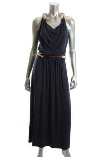 Akiko New Navy Modal Sleeveless Rope Trim Belted Racerback Maxi Casual 