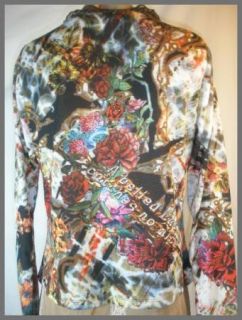 Alberto Makali Floral Chiffon Ruffle Shirt Top L V Neck Knit Silk Tie 