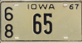   Iowa 1967 Good Low Number License Plate 65 Albia Monroe County 2 Digit
