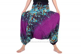 Floral Patterned Genie Aladdin Harem Pants Trousers Hippie Boho Purple 