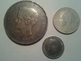 1895 & 1896 Alfonso XIII 1 Peso + 1 PTAS + 10 Centavos Puerto Rico 