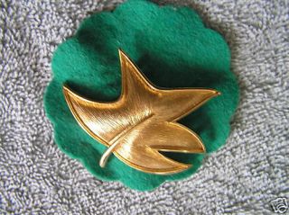 Gold Leaf Brooch Pin by Alan J Brushed Gold New