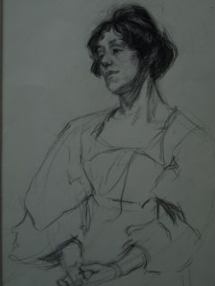 Albert Ludovici Pencil Drawing of Young Woman C1900