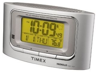    Solar Powered Atomic Digital Alarm Clock w Battery Back Up Included