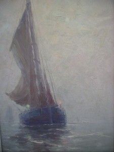 Ships in the Mist  Quality ALBERT ISIDORE DE VOS Antique Oil Painting