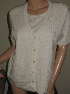   ALFRED DUNNER IVORY LAYERED LOOK SHORT SLEEVE CARDIGAN SWEATER SZ L