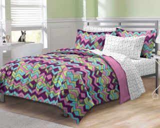 New Albuquerque Zigzag Purple Teen Girls Bedding Comforter Sheet Set 