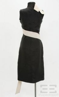 Alexander McQueen Black & Tan Silk Sash Sheath Dress Size 40
