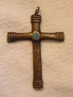 LG. ESTATE ANTIQUE VINTAGE STERLING TURQUOISE INLAY RELIGIOUS MEDAL 