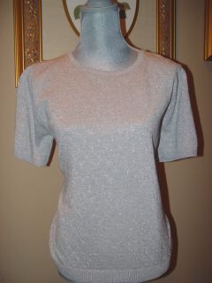 Alfred Dunner Silver Metalic Top Size M Short Sleeves Stretch 