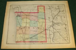 Antique Allegan Ottawa County Michigan Map 1873 Color