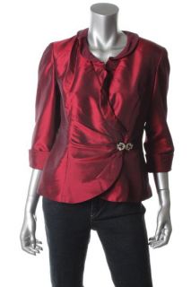 Alex Evenings New Red Shimmer Embellished Taffeta Wrap Jacket M BHFO 