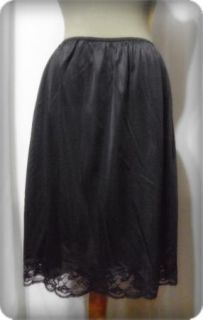 Vintage Slip 70s Shimmer Black Lace Skirt Nylon Half Xl Aline