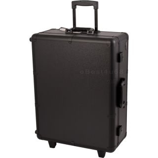 All Black Studio Rolling Makeup Train Case with LED Lights C611 4 Legs 