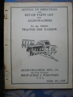 TPL 145 B Allis Chalmers Manual/PARTS NO. 9A TRACTOR DISC HARROW