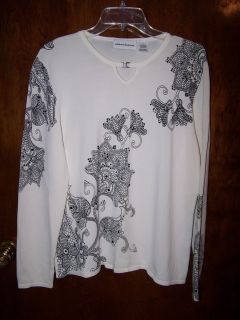 Alfred Dunner B w Floral Beaded Knit Top Sz L Opposites Attract