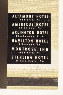 1950s Matchbook Altamont Hotel Wilkes Barre Hazleton PA