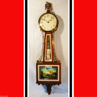 Waltham Banjo Weight Driven American Antique Wall Clock Minty Serviced 