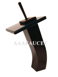 New Square Black Glass Waterfall Vessel Sink Faucet