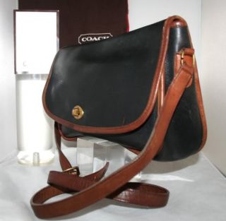 Vintage Black BrownTrim COACH leather Cross Body Shoulder CITY BAG 