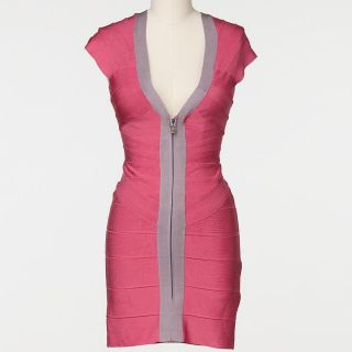 Amber Rose Herve Leger Pink Cap Sleeve Bodycon Dress Size S