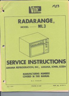 Amana Radarange Model ML3 Microwave Service Manual